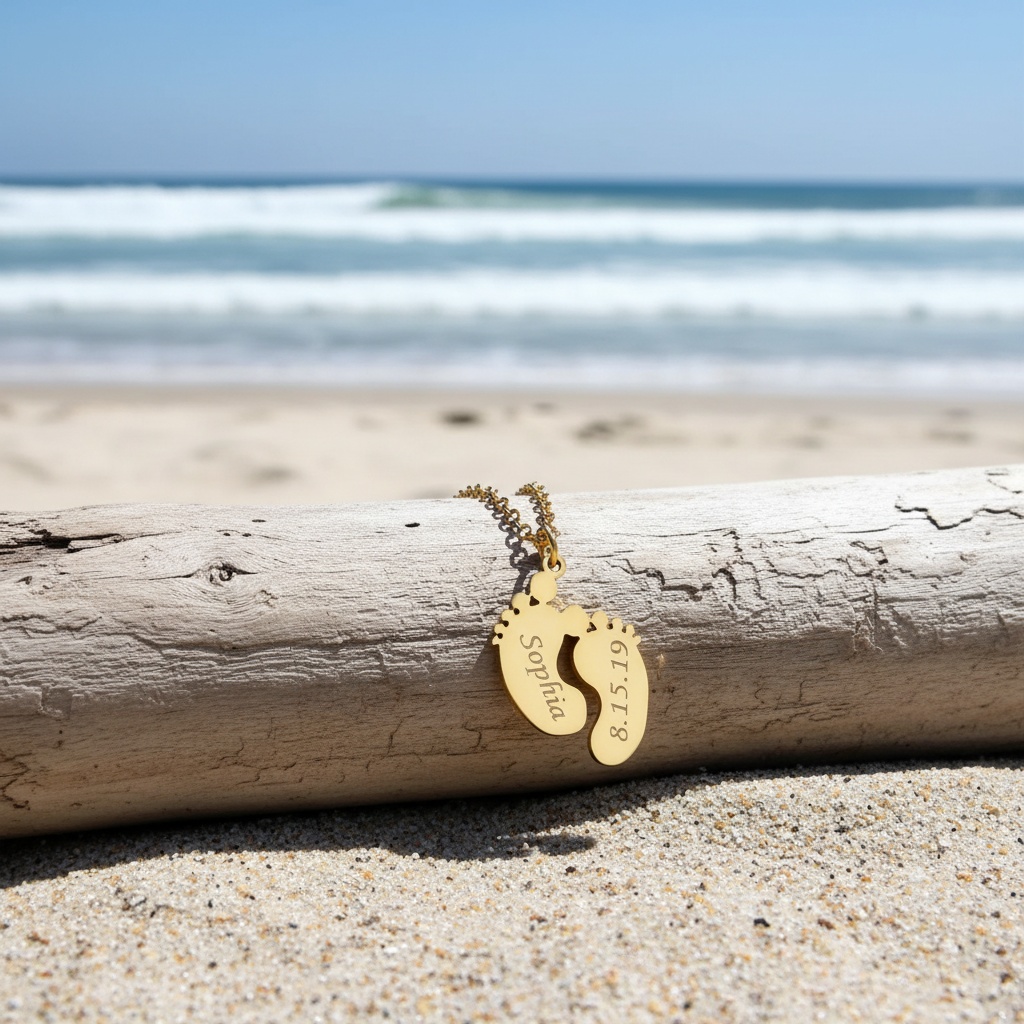 Custom Footprint Pendant Necklace with Engravable Design